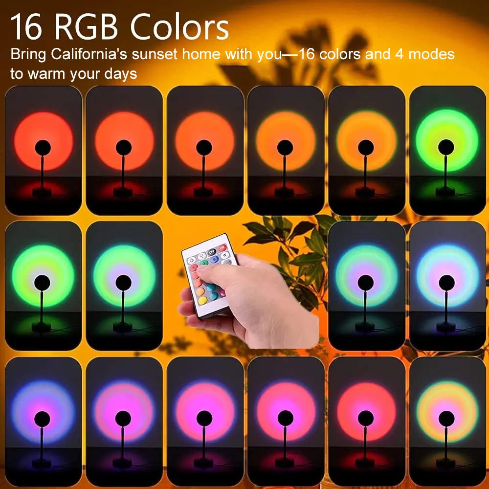 Sunset Lamp Brightness Upgrade Edition: Ultra-Bright Light Source with 180° Adjustable Angle. Features Multiple Vibrant Colors and Remote Control Functionality. Ideal as a Romantic Gift for Couples, Perfect for Bedrooms, Livestreaming, Parties, and Decor.