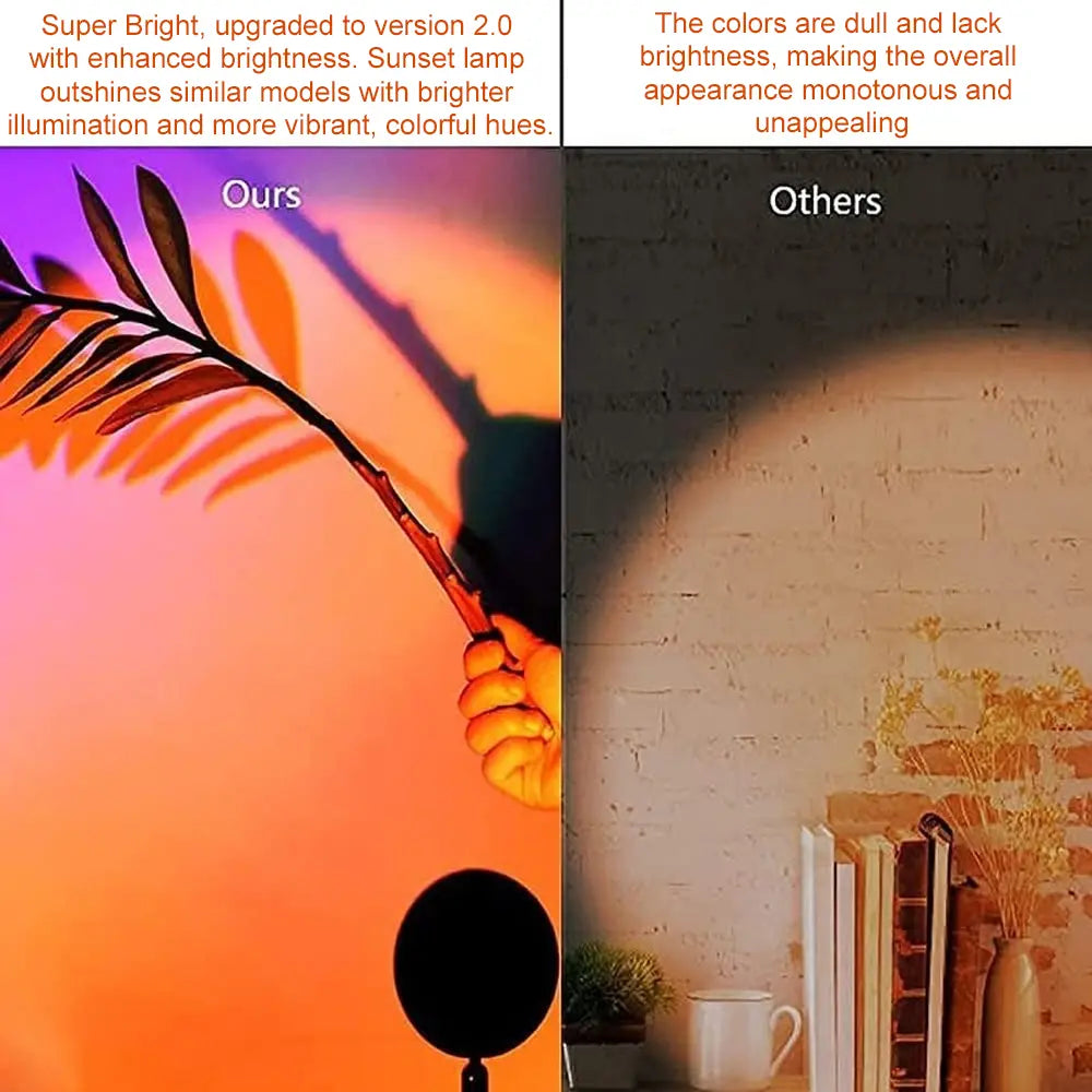 Sunset Lamp Brightness Upgrade Edition: Ultra-Bright Light Source with 180° Adjustable Angle. Features Multiple Vibrant Colors and Remote Control Functionality. Ideal as a Romantic Gift for Couples, Perfect for Bedrooms, Livestreaming, Parties, and Decor.