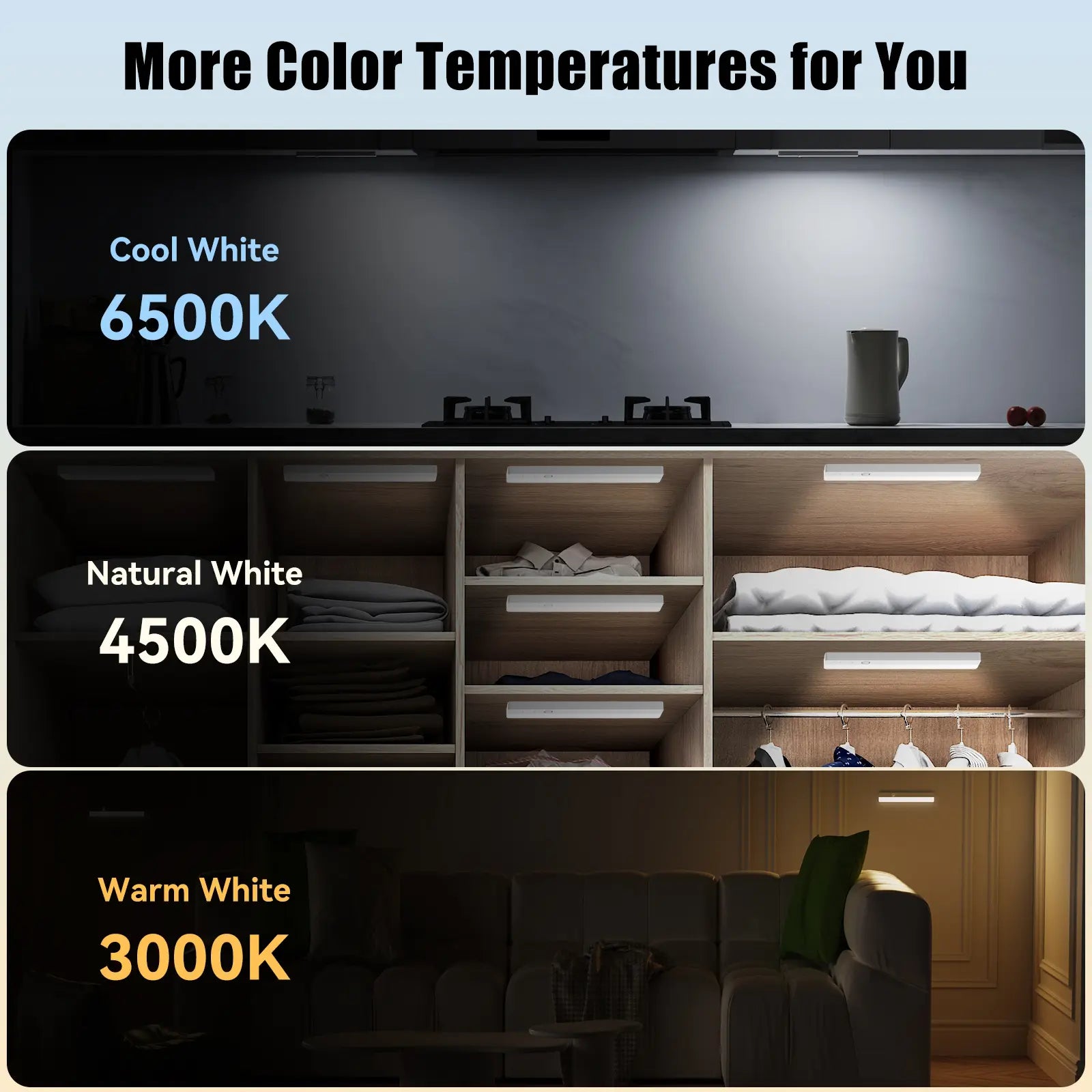 2 Pack LED Closet Light,Under Cabinet Lighting Battery Powered Input Wireless Motion Sensing Light, Auto on off Switch, Motion Sensor & Light Sensor, Light Beam Adjustable