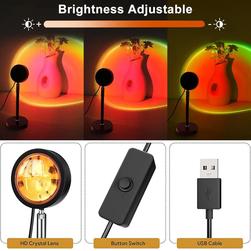 Sunset Lamp Brightness Upgrade Edition: Ultra-Bright Light Source with 180° Adjustable Angle. Features Multiple Vibrant Colors and Remote Control Functionality. Ideal as a Romantic Gift for Couples, Perfect for Bedrooms, Livestreaming, Parties, and Decor.