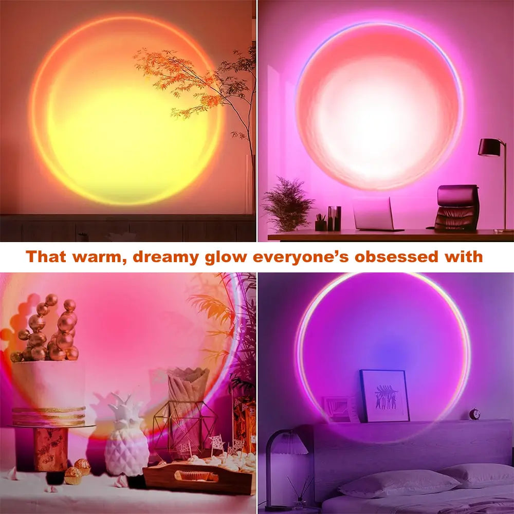 Sunset Lamp Brightness Upgrade Edition: Ultra-Bright Light Source with 180° Adjustable Angle. Features Multiple Vibrant Colors and Remote Control Functionality. Ideal as a Romantic Gift for Couples, Perfect for Bedrooms, Livestreaming, Parties, and Decor.